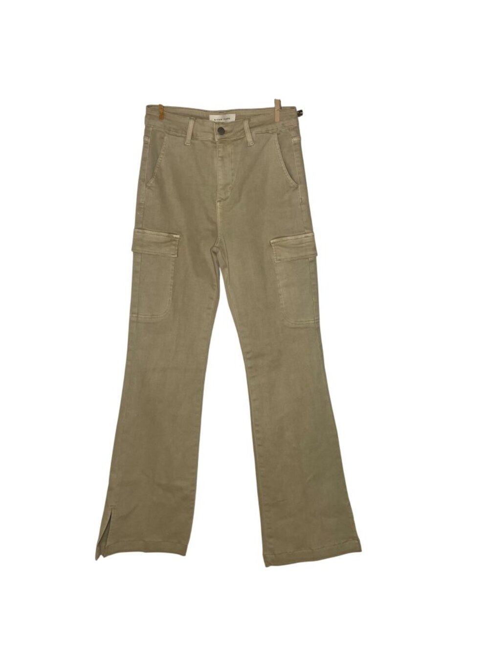 Risen Jeans High Rise Side Slit Cargo Boot Cut Flare Jeans Stone Sz 7/28